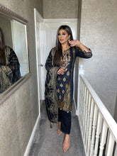 Load image into Gallery viewer, 3 pcs Stitched BLACK shalwar Suit Ready to wear lawn summer Wear with chiffon dupatta MBL-372
