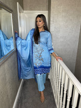 Load image into Gallery viewer, 3 pcs Stitched BLUE LAWN shalwar Suit Ready to wear lawn summer Wear with LAWN dupatta HW-SN229
