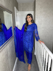 3pc INK BLUE Embroidered Shalwar Kameez with NET dupatta Stitched Suit Ready to wear HW-DT84