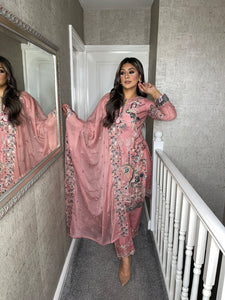3pc PINK Embroidered Shalwar Kameez with Chiffon dupatta Stitched Suit Ready to wear HW-U2110