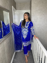 Load image into Gallery viewer, 3pc Royal Blue Embroidered Shalwar Kameez with Chiffon dupatta Stitched Suit Ready to wear HW-ANRB
