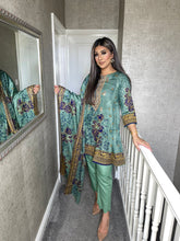 Load image into Gallery viewer, 3 pcs Stitched lawn Sea Green Frock shalwar Suit Ready to Wear with Lawn duhpatta by SEAGREEN-10A
