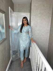 3pc GREY Embroidered Shalwar Kameez with Chiffon dupatta Stitched Suit Ready to wear HW-UQ1945