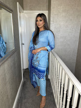 Load image into Gallery viewer, 3 pcs Stitched BLUE LAWN shalwar Suit Ready to wear lawn summer Wear with LAWN dupatta HW-SN229
