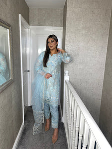 3pc GREY Embroidered Shalwar Kameez with Chiffon dupatta Stitched Suit Ready to wear HW-UQ1945