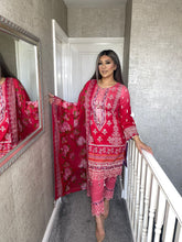 Load image into Gallery viewer, 3 pcs Stitched RED PINK lawn suit Ready to Wear with chiffon dupatta HW-SN02
