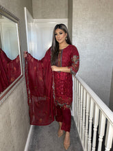 Load image into Gallery viewer, 3pc MAROON Embroidered Shalwar Kameez with CHIFFON dupatta Stitched Suit Ready to wear HW-DT94
