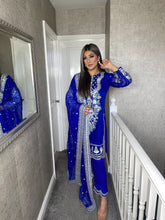 Load image into Gallery viewer, 3pc Royal Blue Embroidered Shalwar Kameez with Chiffon dupatta Stitched Suit Ready to wear HW-ANRB
