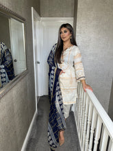 Load image into Gallery viewer, 3 pcs Stitched White shalwar Suit Ready to wear lawn summer Wear with chiffon dupatta MBL-198
