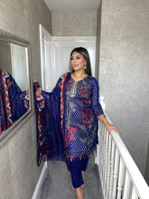 Load image into Gallery viewer, 3 pcs Stitched BLUE LAWN shalwar Suit Ready to wear lawn summer Wear FD-366A
