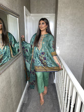 Load image into Gallery viewer, 3 pcs Stitched lawn Sea Green Frock shalwar Suit Ready to Wear with Lawn duhpatta by SEAGREEN-10A
