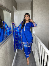 Load image into Gallery viewer, 3 pcs Stitched BLUE lawn CHICKEN KARI suit Ready to Wear with chiffon dupatta HW-SNCH01
