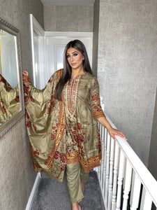 3 pcs Stitched lawn LIGHT KHAKI Frock shalwar Suit Ready to Wear with Lawn duhpatta by LIGHTKHAKI-10B