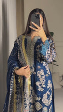 Load and play video in Gallery viewer, 3pc BLUE Embroidered Shalwar Kameez wit Chiffon dupatta Stitched Suit Ready to wear HW-U2253
