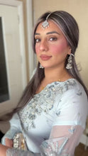 Load and play video in Gallery viewer, 3pc Embroidered ICE BLUE Chiffon Shalwar Kameez with CHIFFON dupatta Stitched Suit Ready to wear HW-ICEBLUE
