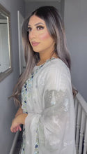 Load and play video in Gallery viewer, 3pc WHITE Embroidered Shalwar Kameez with Chiffon dupatta Stitched Suit Ready to wear UNQ-WHITE
