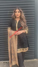 Load and play video in Gallery viewer, 3pc Black chiffon Embroidered Shalwar Kameez with Organza Embroidered Dupatta Stitched Suit Ready to wear
