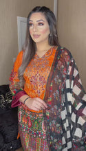 Load and play video in Gallery viewer, 3 pcs Stitched Orange lawn Suit with chiffon dupatta Ready to wear summer Wear
