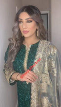 Load and play video in Gallery viewer, 3pc Green chiffon Embroidered Shalwar Kameez with Organza Embroidered Dupatta Stitched Suit Ready to wear
