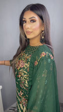 Load and play video in Gallery viewer, 3pc Dark Green Embroidered suit with chiffon dupatta Embroidered Stitched Suit Ready to wear HW-DARKGREEN
