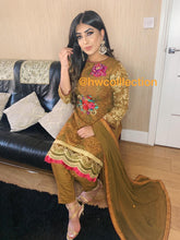 Load image into Gallery viewer, 3pc Brown with front &amp; back Embroidered Shalwar Kameez Stitched Suit Ready to wear
