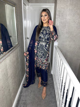 Load image into Gallery viewer, 3pc NAVY  Embroidered Shalwar Kameez with Chiffon dupatta Stitched Suit Ready to wear HW-UQ1962
