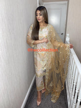 Load image into Gallery viewer, 3pc Grey Embroidered Shalwar Kameez with Brown Embroidered Dupatta Stitched Suit Ready to wear
