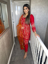 Load image into Gallery viewer, 3pc RED Embroidered Shalwar Kameez with NET dupatta Stitched Suit Ready to wear HW-1876
