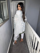 Load image into Gallery viewer, 3pc WHITE Embroidered Shalwar Kameez with Chiffon dupatta Stitched Suit Ready to wear UNQ-WHITE
