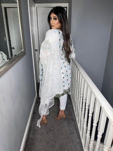 3pc WHITE Embroidered Shalwar Kameez with Chiffon dupatta Stitched Suit Ready to wear UNQ-WHITE