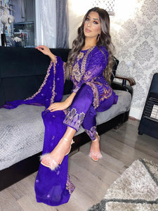 3pc Purple chiffon Embroidered Shalwar Kameez with Chiffon Embroidered Dupatta Stitched Suit Ready to wear PK-PURPLE