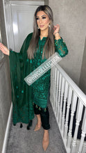 Load image into Gallery viewer, 3pc Green Embroidered Shalwar Kameez with Chiffon dupatta Stitched Suit Ready to wear GC-GREEN
