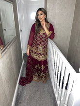 Load image into Gallery viewer, 3pc MAROON Embroidered Lehenga Shalwar Kameez Stitched Suit Ready to wear HW-MAROON01
