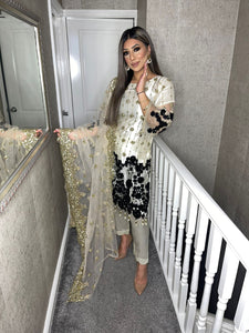 3pc Net WHITE/CREAM Embroidered Shalwar Kameez with Net dupatta Stitched Suit Ready to wear HW-WHITE/CREAM