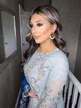 Load image into Gallery viewer, 3pc GREY Embroidered Shalwar Kameez with BLUE Chiffon dupatta Stitched Suit Ready to wear HW-GREYBLUE
