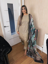 Load image into Gallery viewer, 3pc Embroidered Grey with Printed chiffon Dupatta Shalwar Kameez Stitched Suit Ready to wear AN-BJZ08
