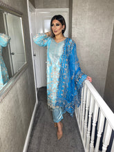 Load image into Gallery viewer, 3pc Sky Blue Embroidered Shalwar Kameez with ORGANZA dupatta Stitched Suit Ready to wear HW-MKSKYBLUE

