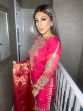 Load image into Gallery viewer, 3pc PINK Net Embroidered suit with Banarsi Dupatta Stitched Suit Ready to wear HW-NETPINK
