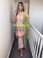 Load image into Gallery viewer, 3pc Pink Embroidered Shalwar Kameez with Olive Embroidered Dupatta Stitched Suit Ready to wear
