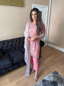 3PC Pink chiffon Embroidered Shalwar Kameez with Chiffon Dupatta Stitched Suit Ready to wear UQ-PINK
