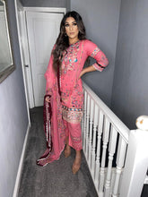 Load image into Gallery viewer, 3 pcs Stitched Pink lawn shalwar Suit Ready to Wear with chiffon dupatta AJ-D04
