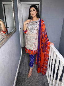3 pcs Stitched  lawn suit with chiffon Dupatta Ready to wear for summer HA-21C