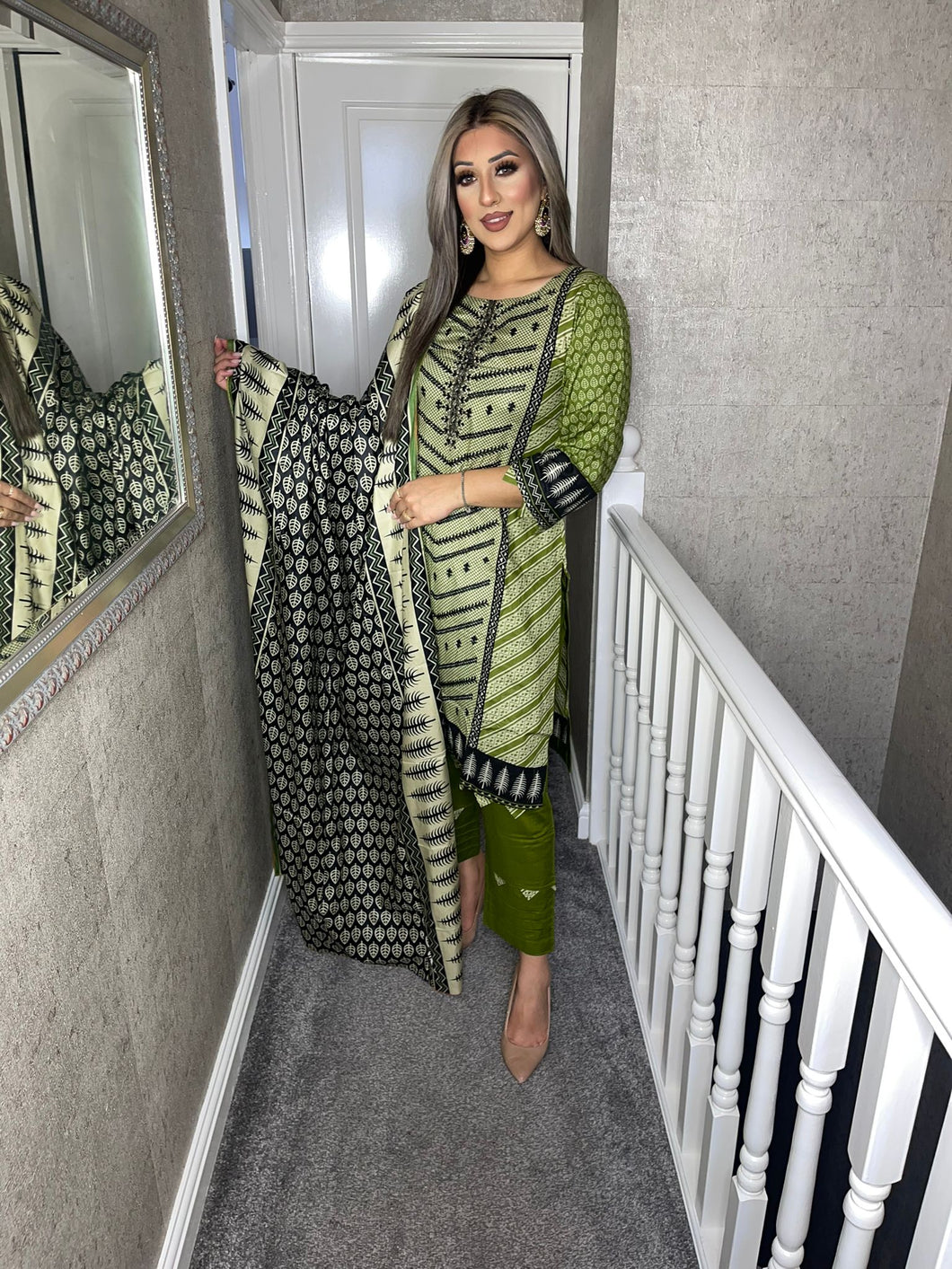 Stitched Green shalwar Suit Ready to wear Lilen winter Wear with lilen dupatta BS-134