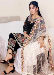 3pc Black chiffon Embroidered Shalwar Kameez with Net Embroidered Dupatta Stitched Suit Ready to wear KH-BLACK