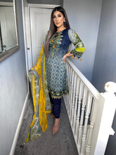 Load image into Gallery viewer, 3 pcs Stitched Navy lawn shalwar Suit Ready to Wear with chiffon dupatta MB-1001B

