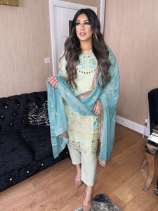 3pc Light Green Embroidered Shalwar Kameez with Chiffon dupatta Stitched Suit Ready to wear KHA-LIGHTGREEN