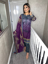 Load image into Gallery viewer, 3 pcs Stitched Slate Grey and purple lawn shalwar Suit Ready to Wear with Chiffon dupatta AK-245
