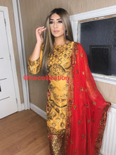 Load image into Gallery viewer, 3pc Bronze Embroidered Shalwar Kameez with Red Embroidered Dupatta Stitched Suit Ready to wear
