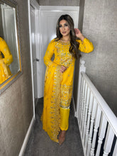 Load image into Gallery viewer, 3pc Yellow Embroidered Shalwar Kameez with Chiffon dupatta Stitched Suit Ready to wear GC-YELLOW
