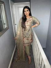 Load image into Gallery viewer, 3pc GREY Embroidered suit with chiffon dupatta Embroidered Stitched Suit Ready to wear HW-GREY1610
